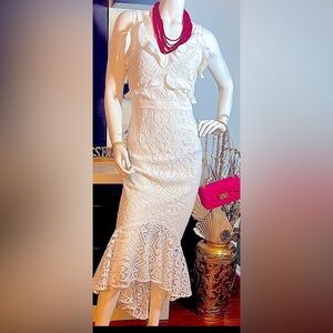 “Two Sisters”White Lace Halter Dress NWT